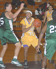 Trade Tech hoopster Imari Thomas lines up for a shot against the East Los Angeles College Huskies.